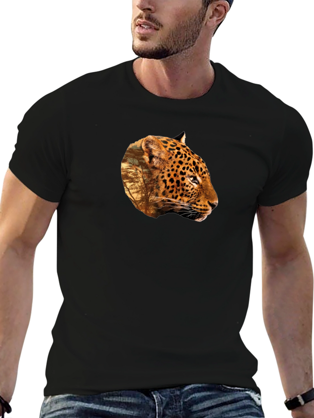 Leopard Print Graphic Tee - Black Unisex T-Shirt