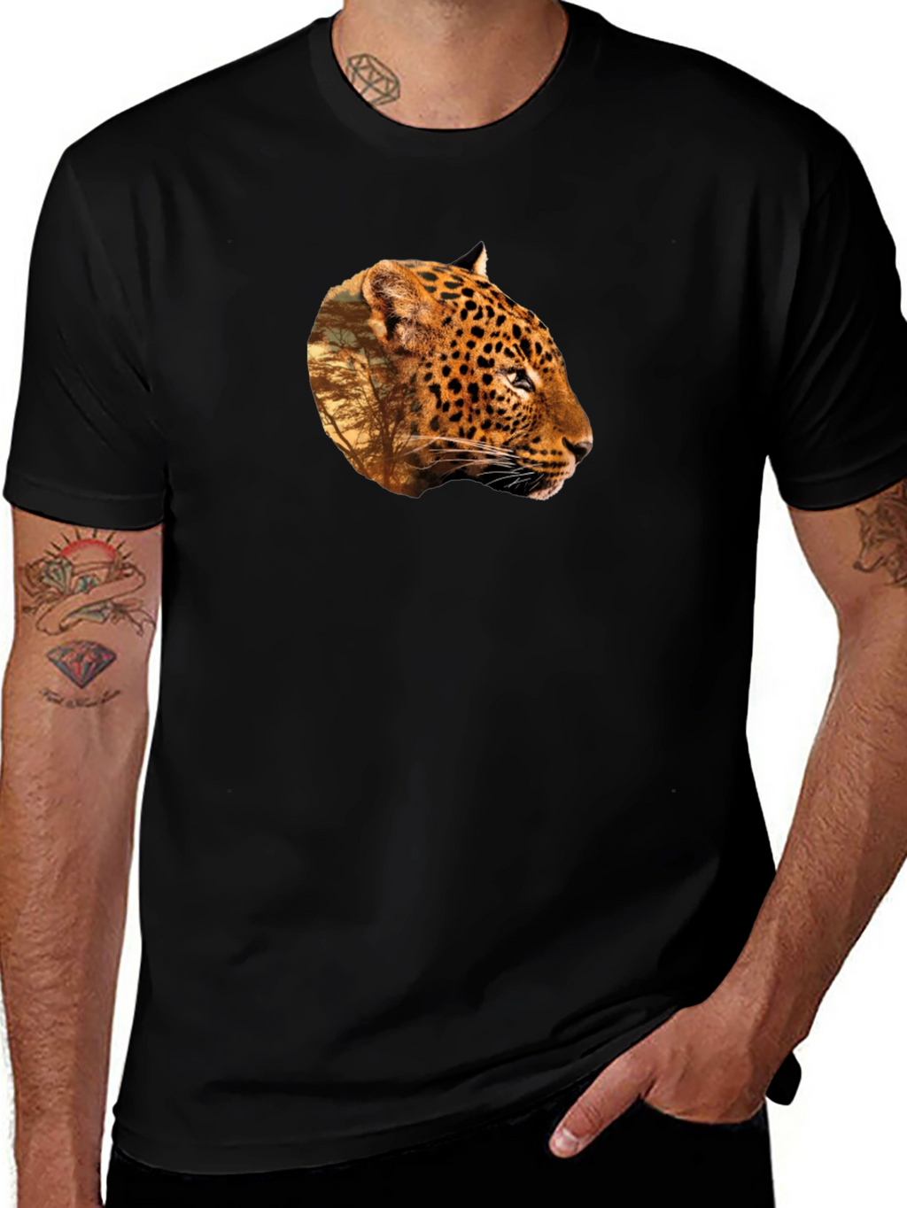 Leopard Print Graphic Tee - Black Unisex T-Shirt