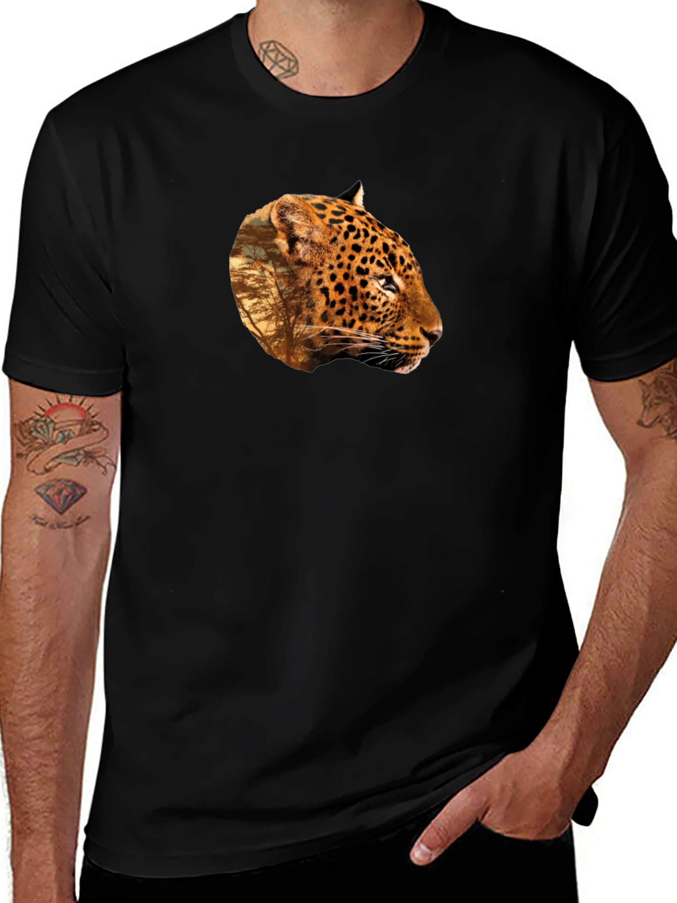 Leopard Print Graphic Tee - Black Unisex T-Shirt