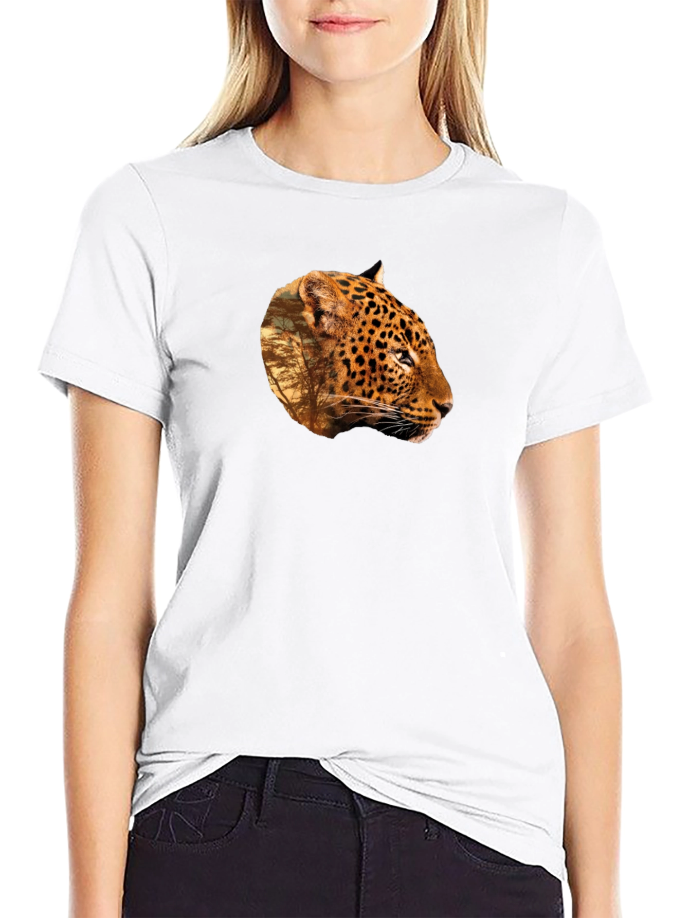 Leopard Print Graphic Tee - Black Unisex T-Shirt
