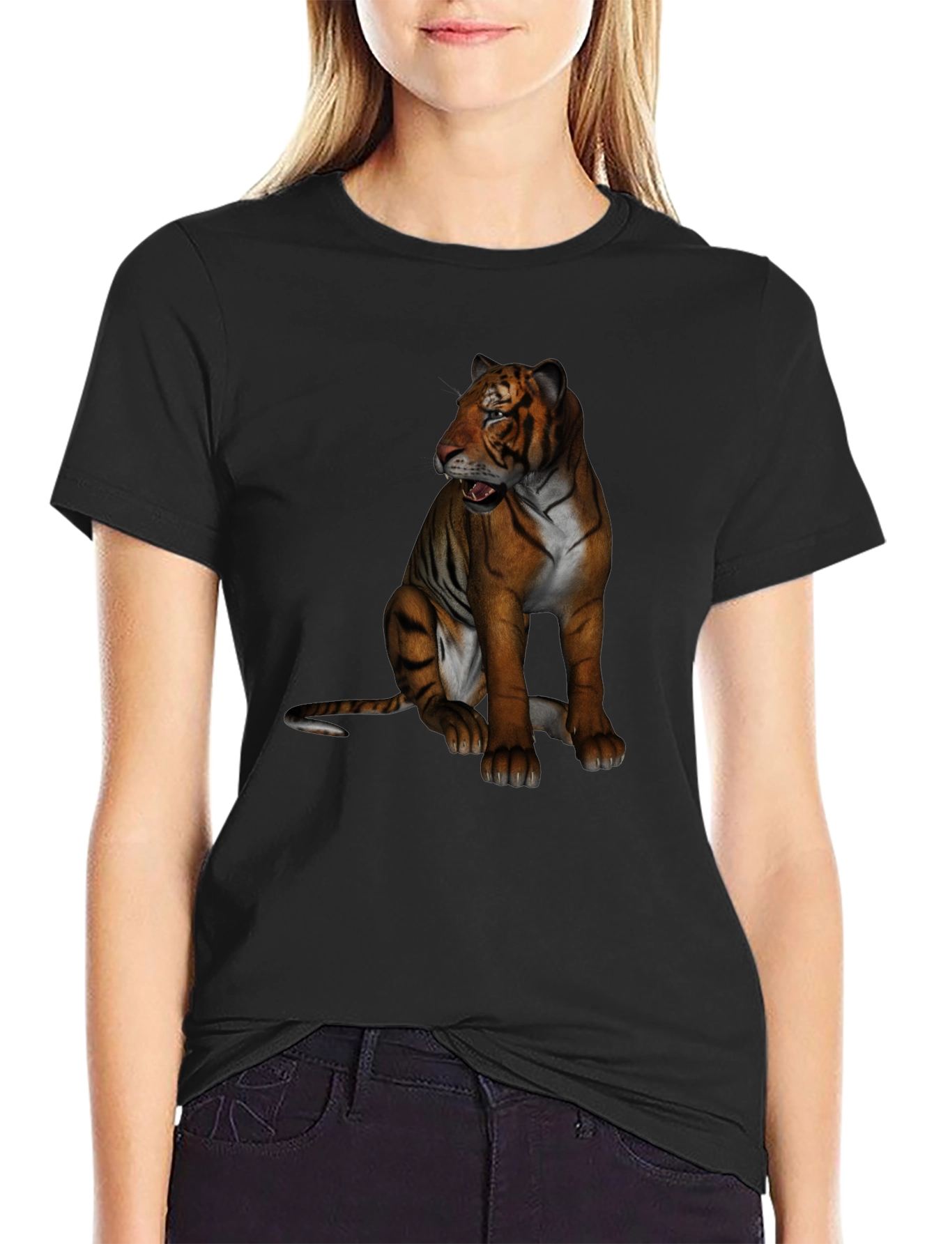 Tiger Graphic Print Crew Neck T-Shirt