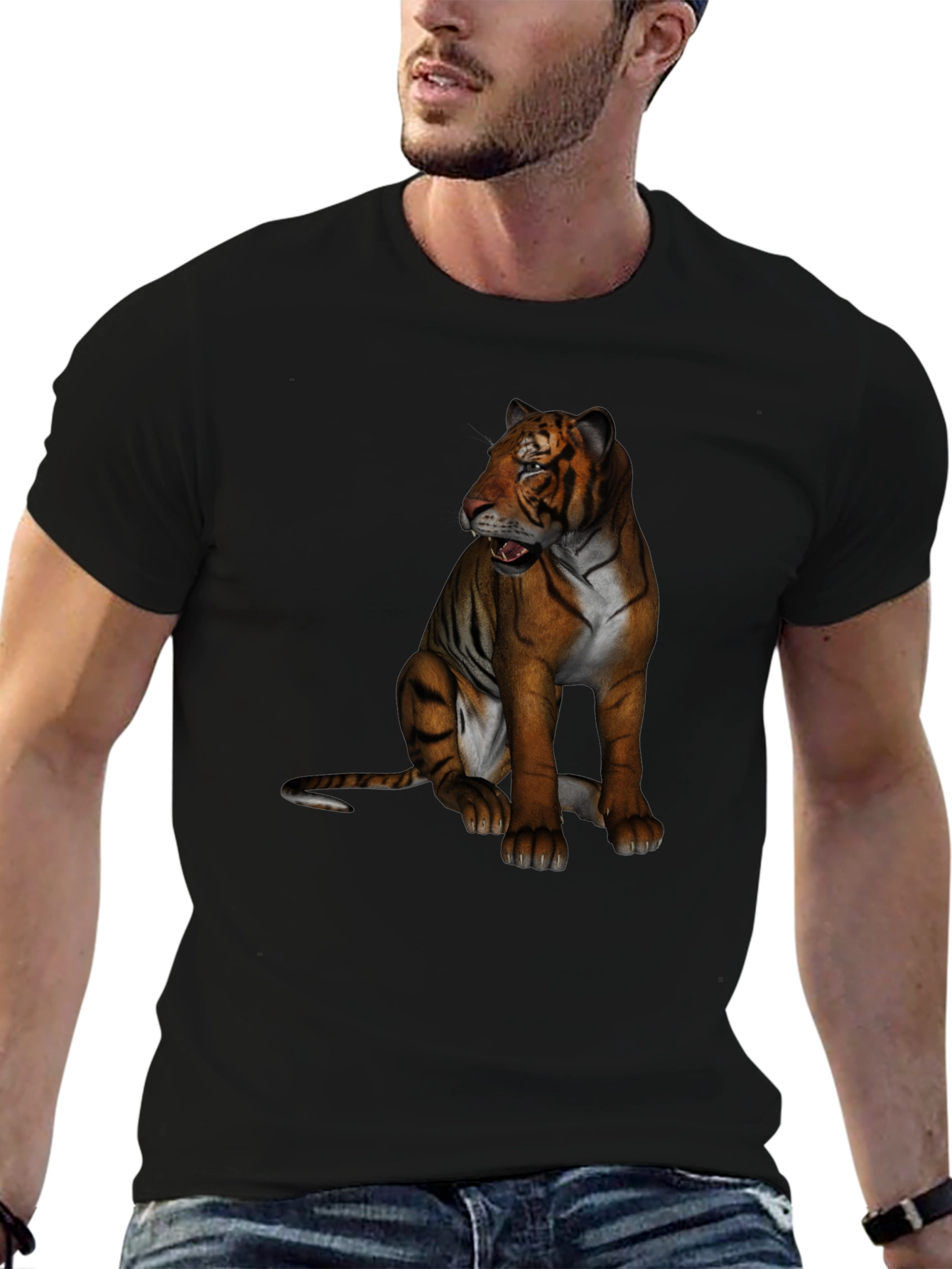 Tiger Graphic Print Crew Neck T-Shirt