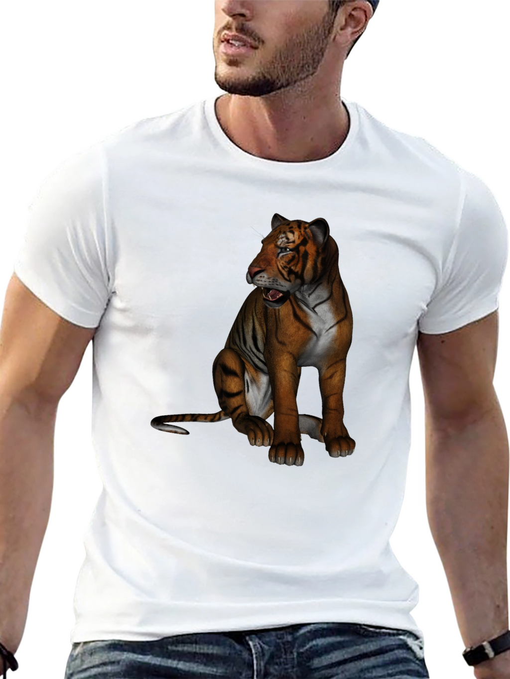 Tiger Graphic Print Crew Neck T-Shirt