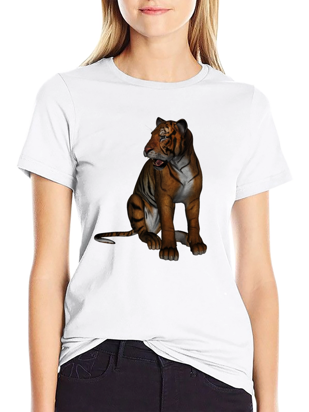 Tiger Graphic Print Crew Neck T-Shirt