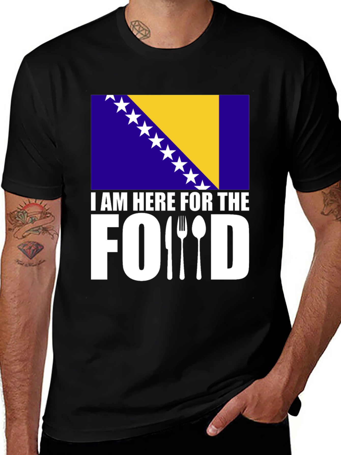 Im Here For The Food Bosnia Flag Graphic Tee