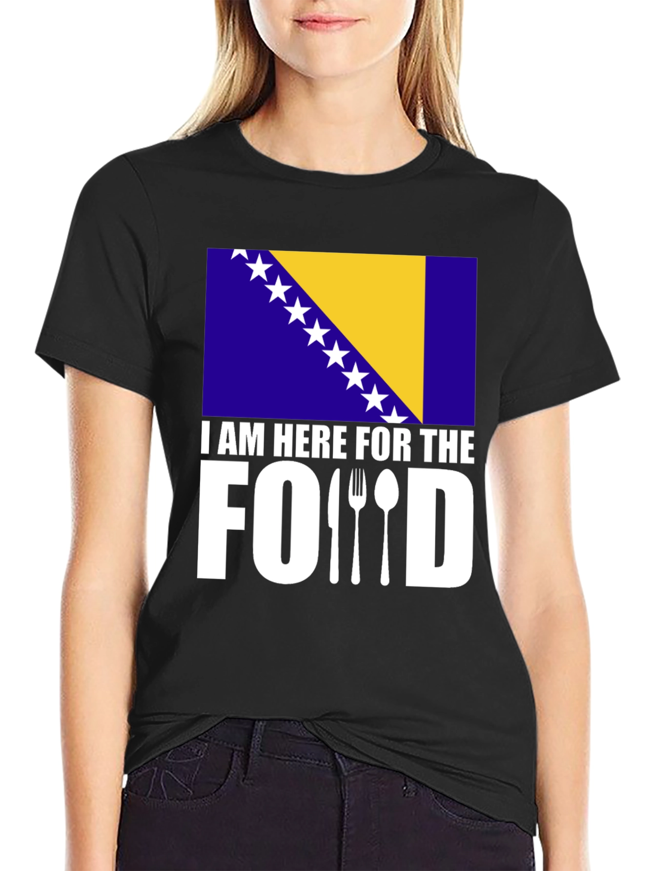 Im Here For The Food Bosnia Flag Graphic Tee