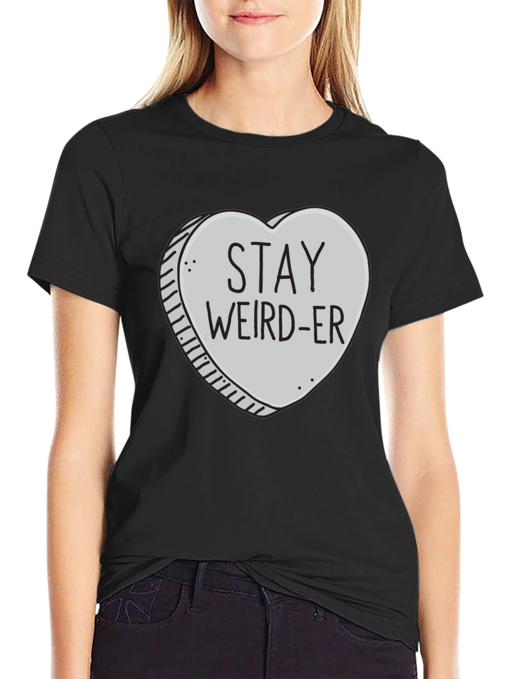 Stay Weird-er Heart Graphic Black T-Shirt