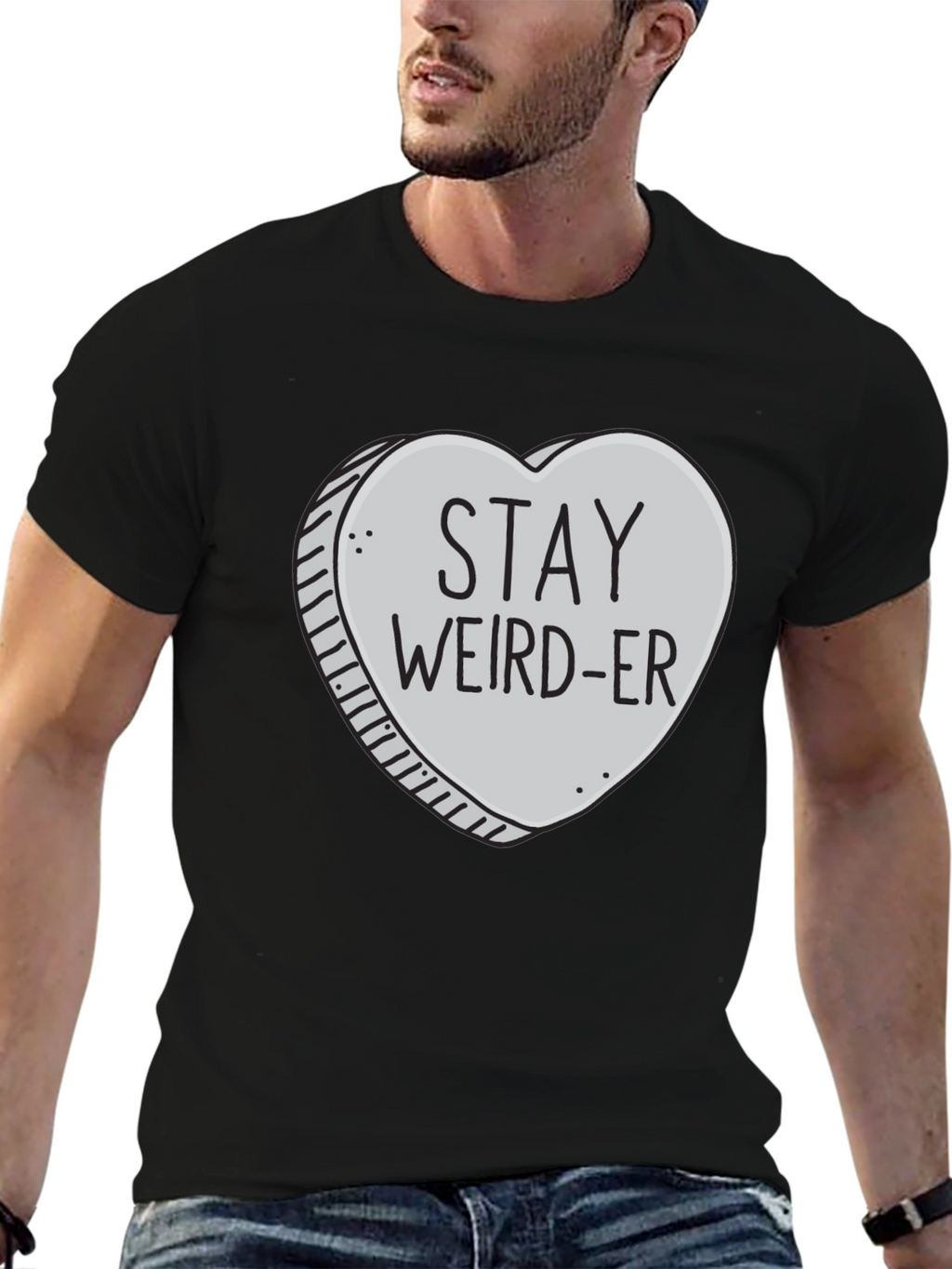 Stay Weird-er Heart Graphic Black T-Shirt