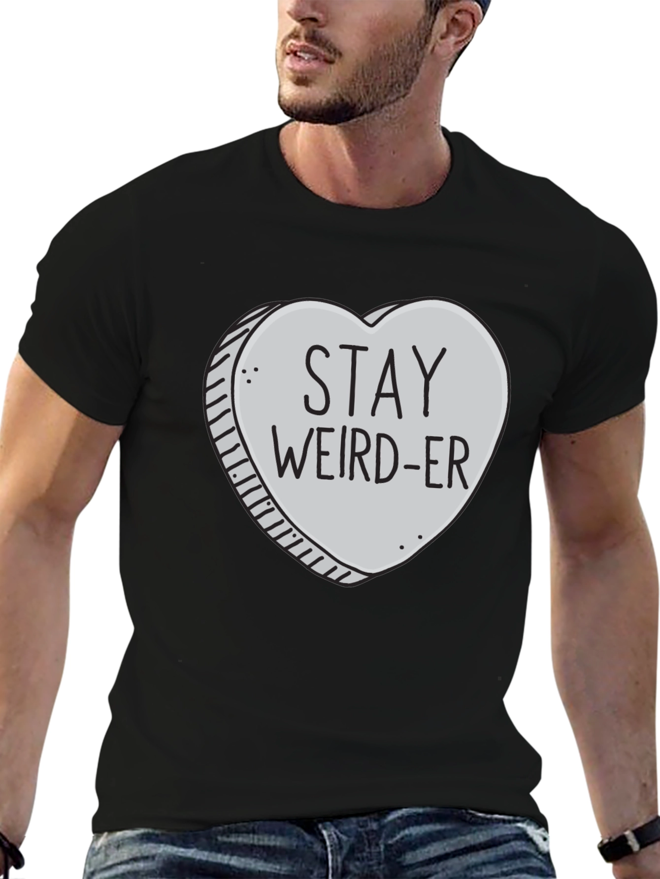 Stay Weird-er Heart Graphic Black T-Shirt