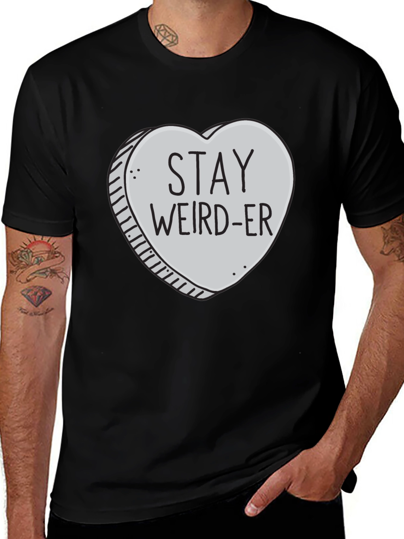 Stay Weird-er Heart Graphic Black T-Shirt