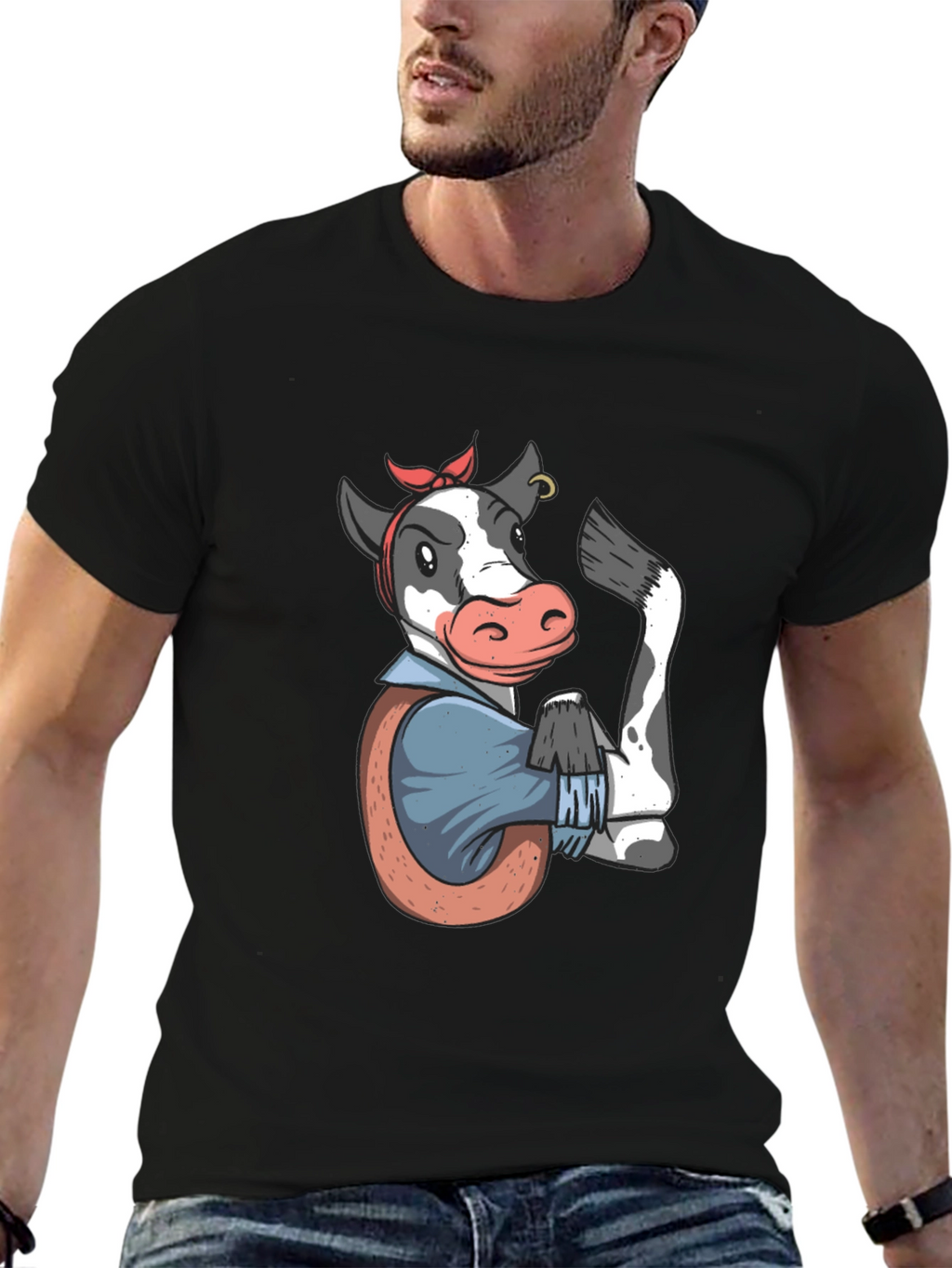 We Can Do It Cow T-Shirt - Black