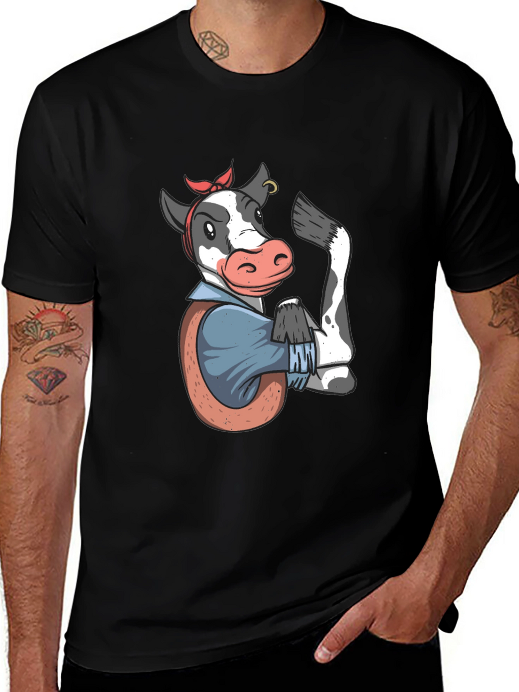We Can Do It Cow T-Shirt - Black