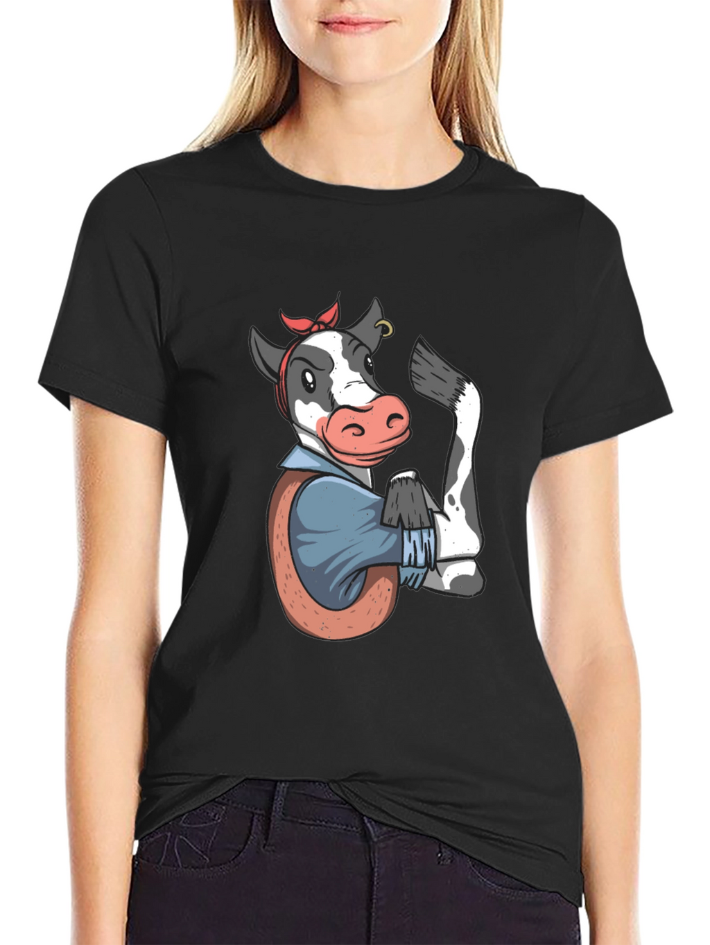 We Can Do It Cow T-Shirt - Black