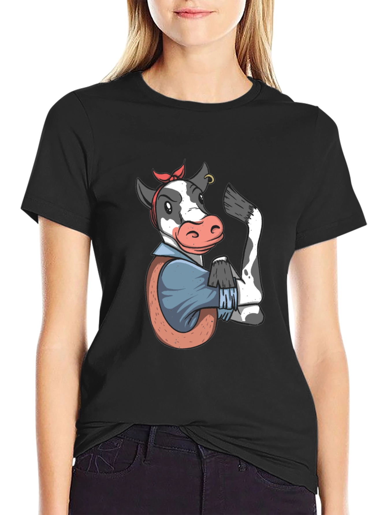 We Can Do It Cow T-Shirt - Black