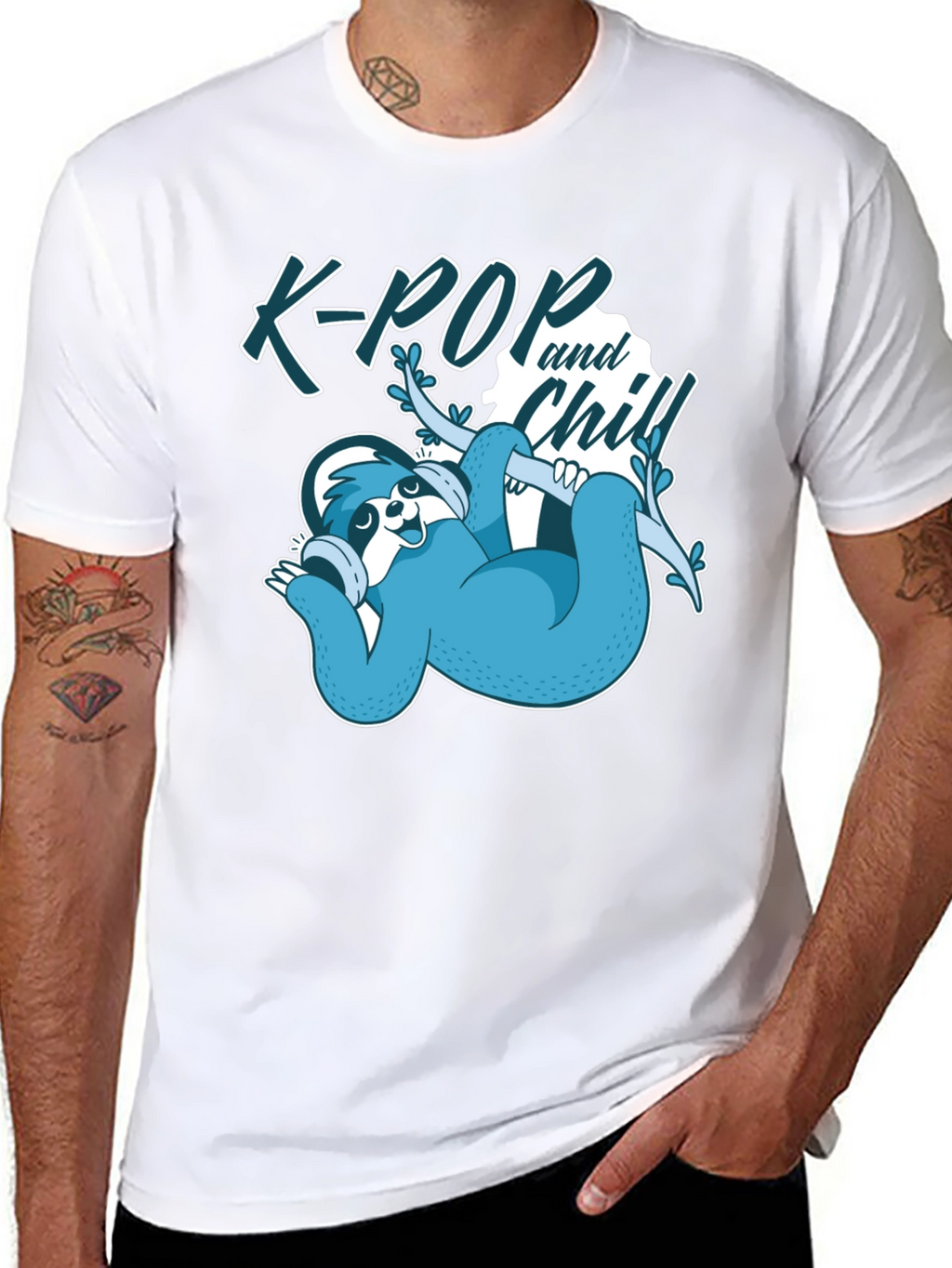 K-Pop and Chill Sloth Graphic Tee
