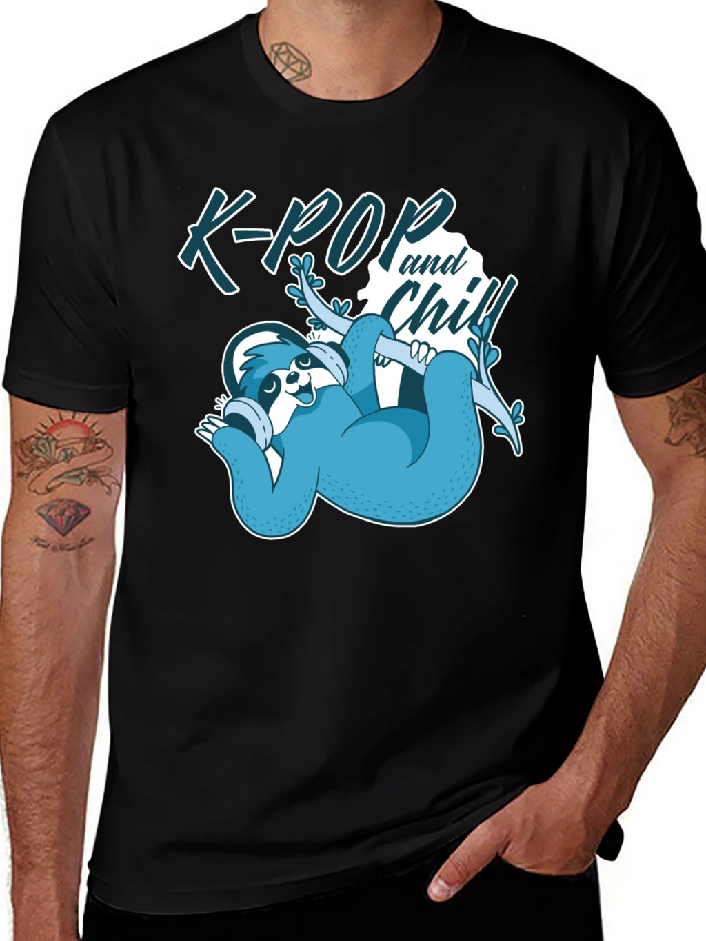 K-Pop and Chill Sloth Graphic Tee