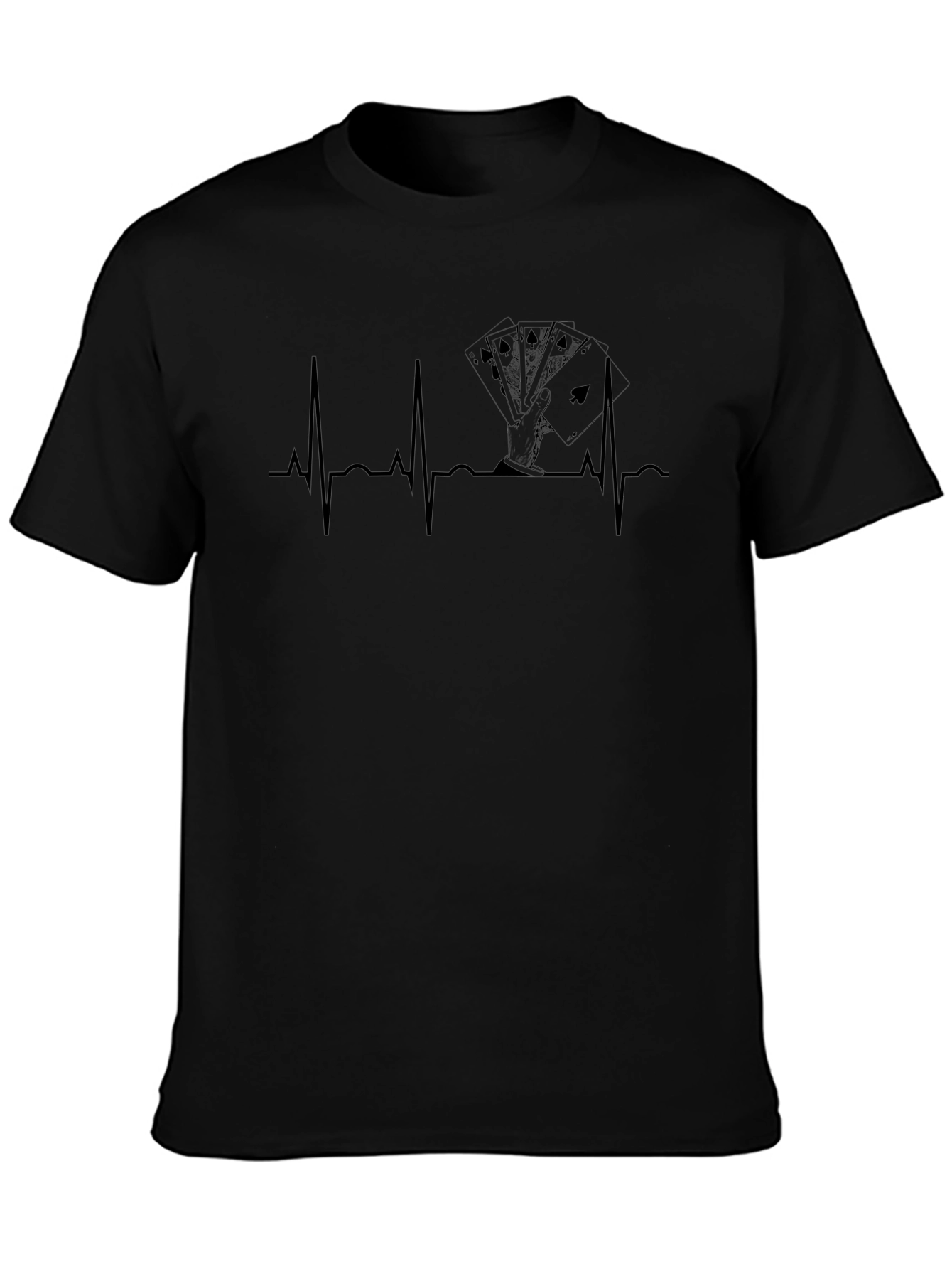 Poker Heartbeat T-Shirt - Black Casual Tee