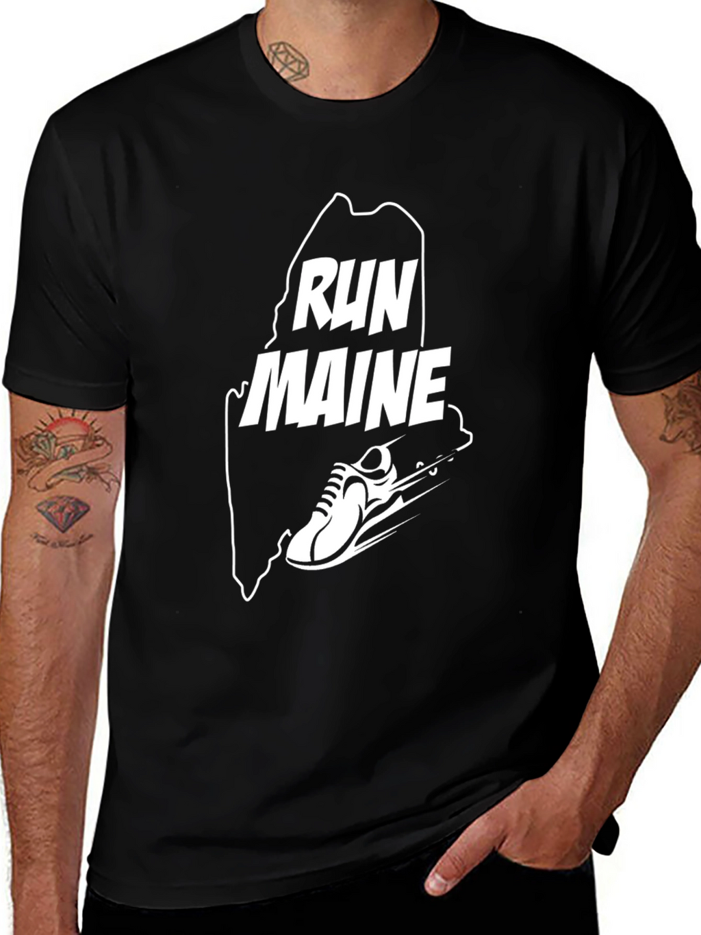 Run Maine Graphic Tee - Black Cotton Blend T-Shirt
