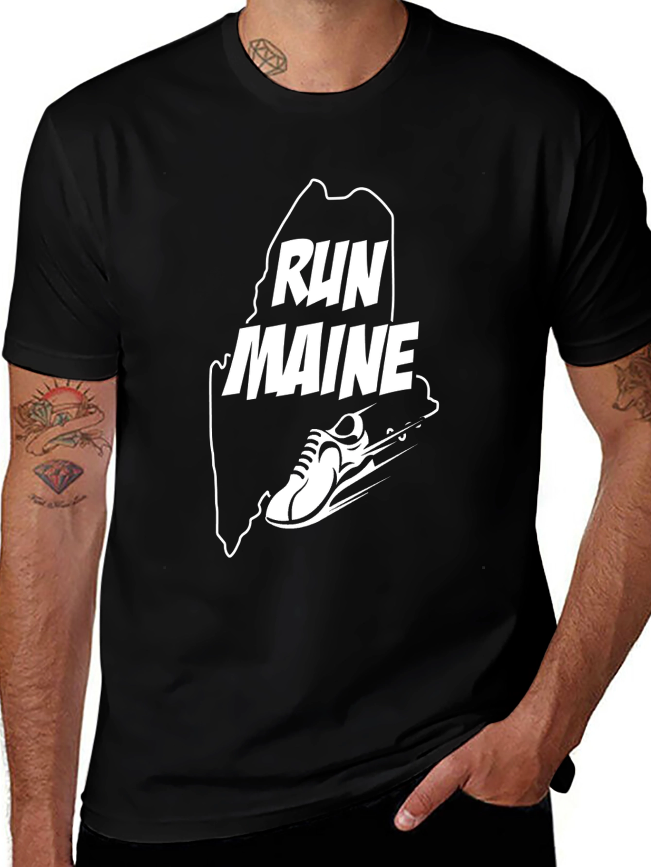 Run Maine Graphic Tee - Black Cotton Blend T-Shirt