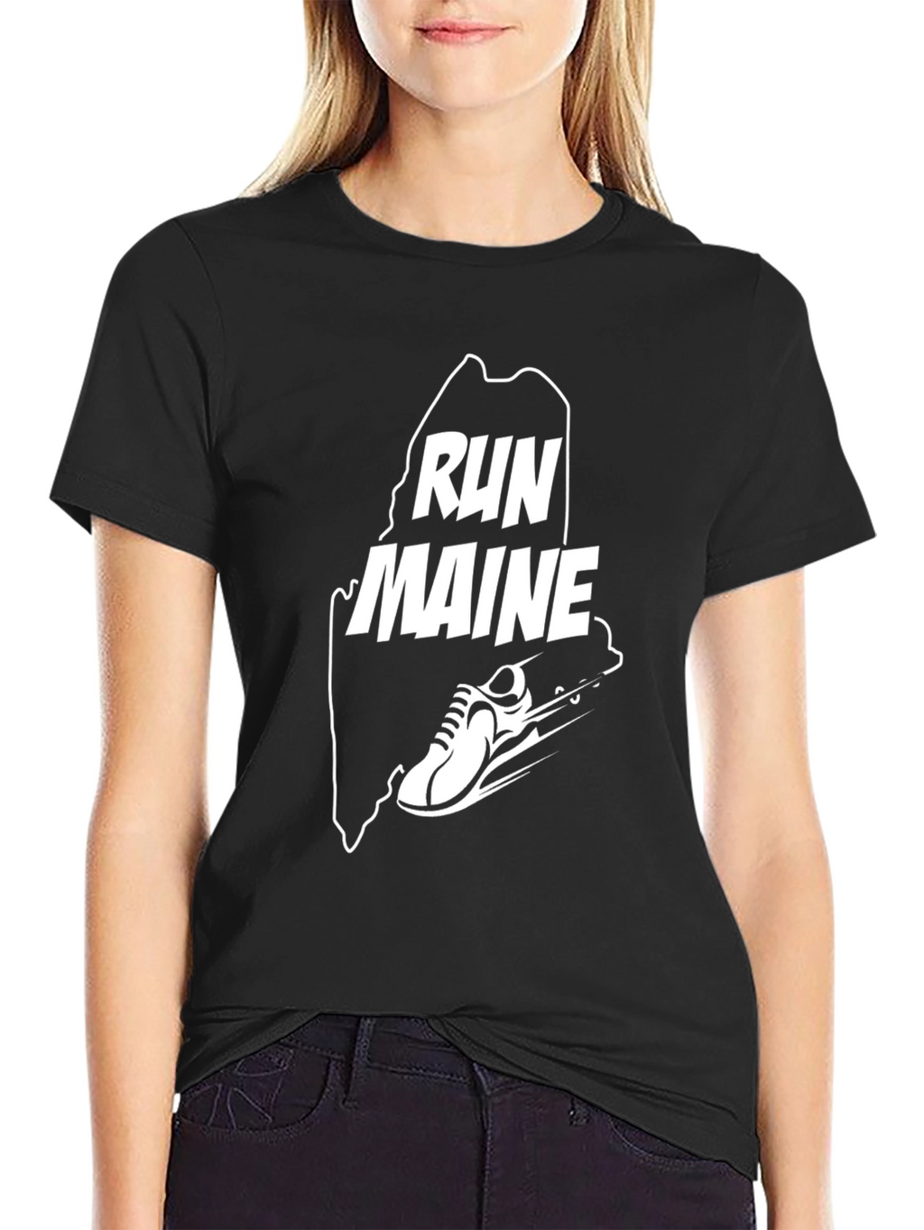 Run Maine Graphic Tee - Black Cotton Blend T-Shirt