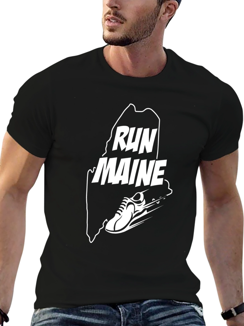 Run Maine Graphic Tee - Black Cotton Blend T-Shirt