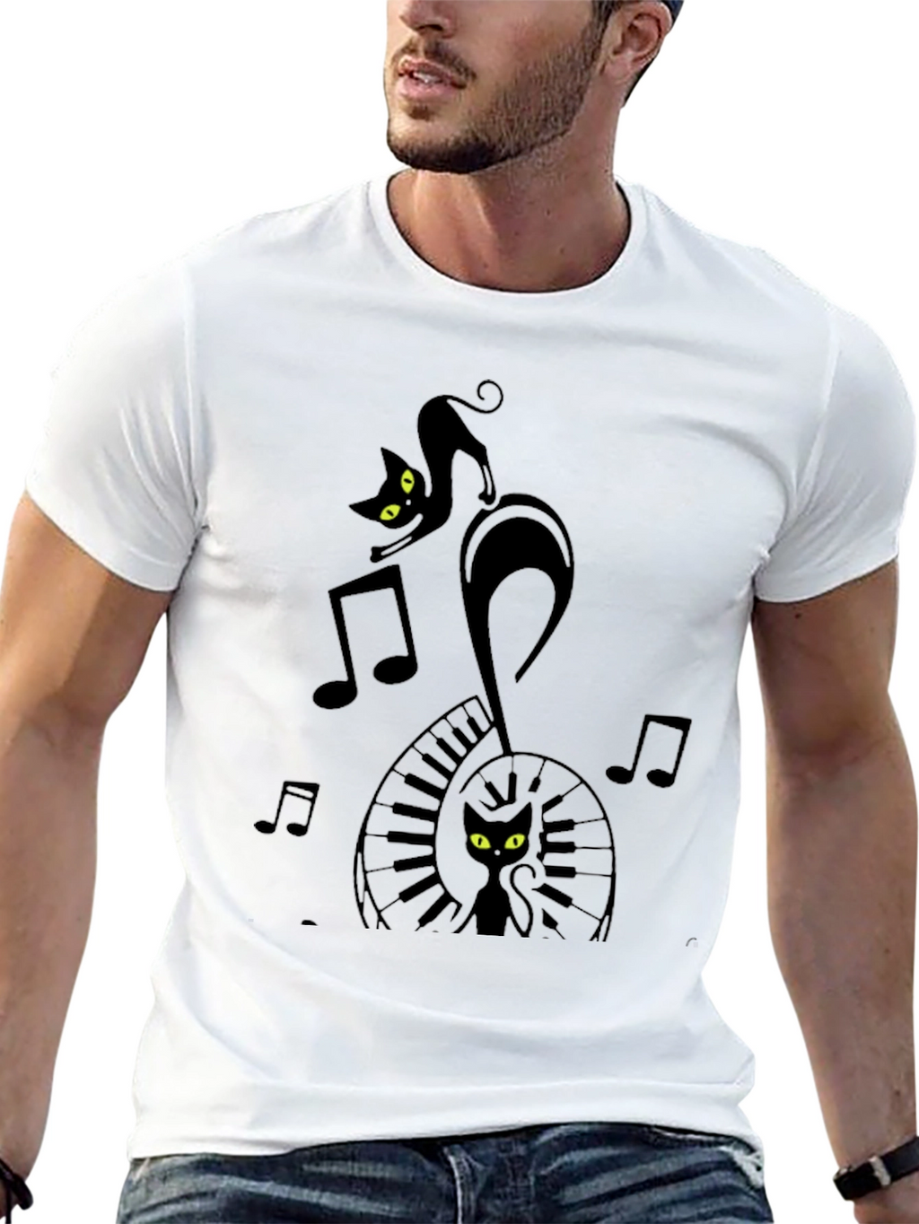 Musical Cat Black Graphic T-Shirt