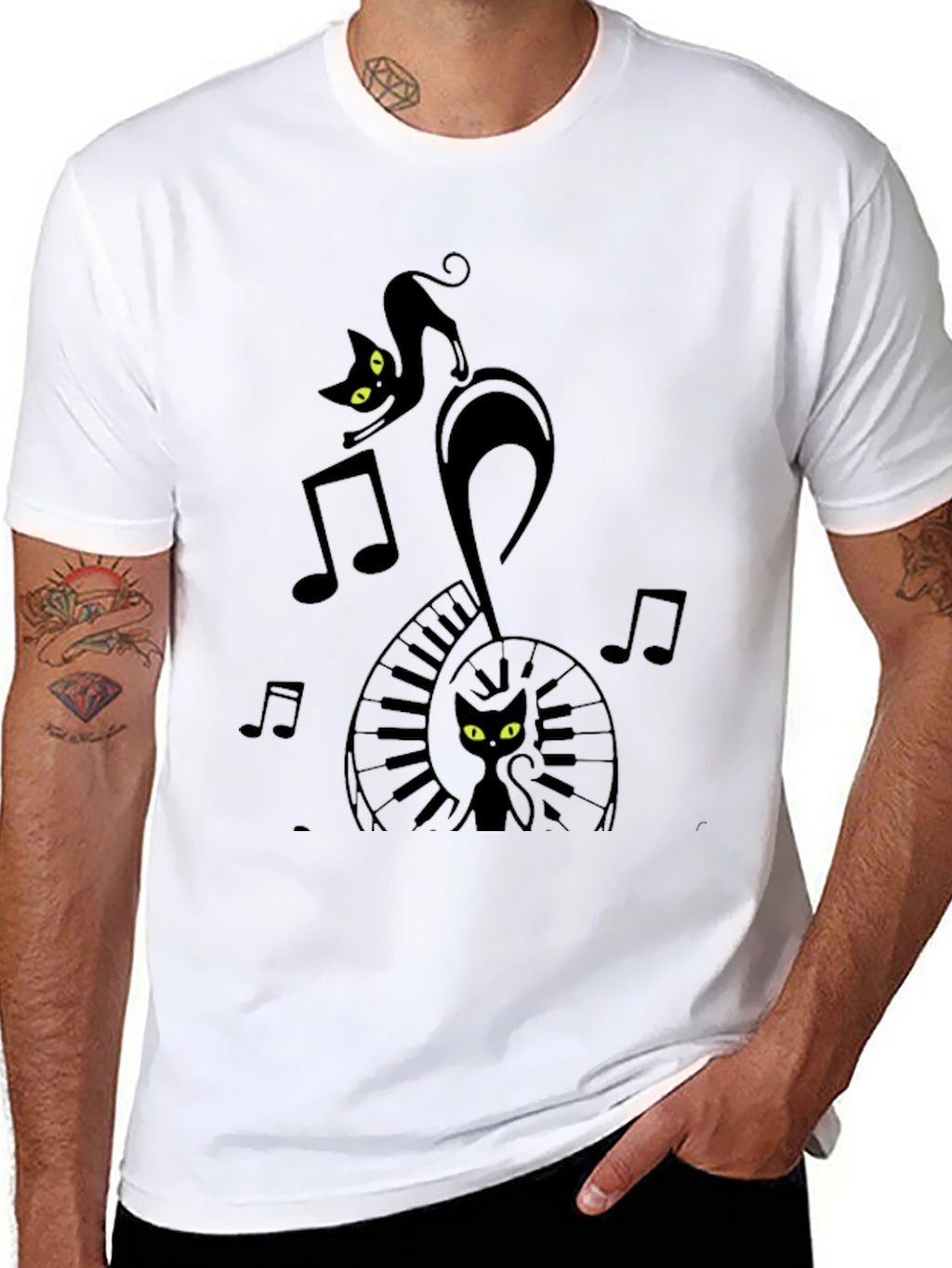 Musical Cat Black Graphic T-Shirt