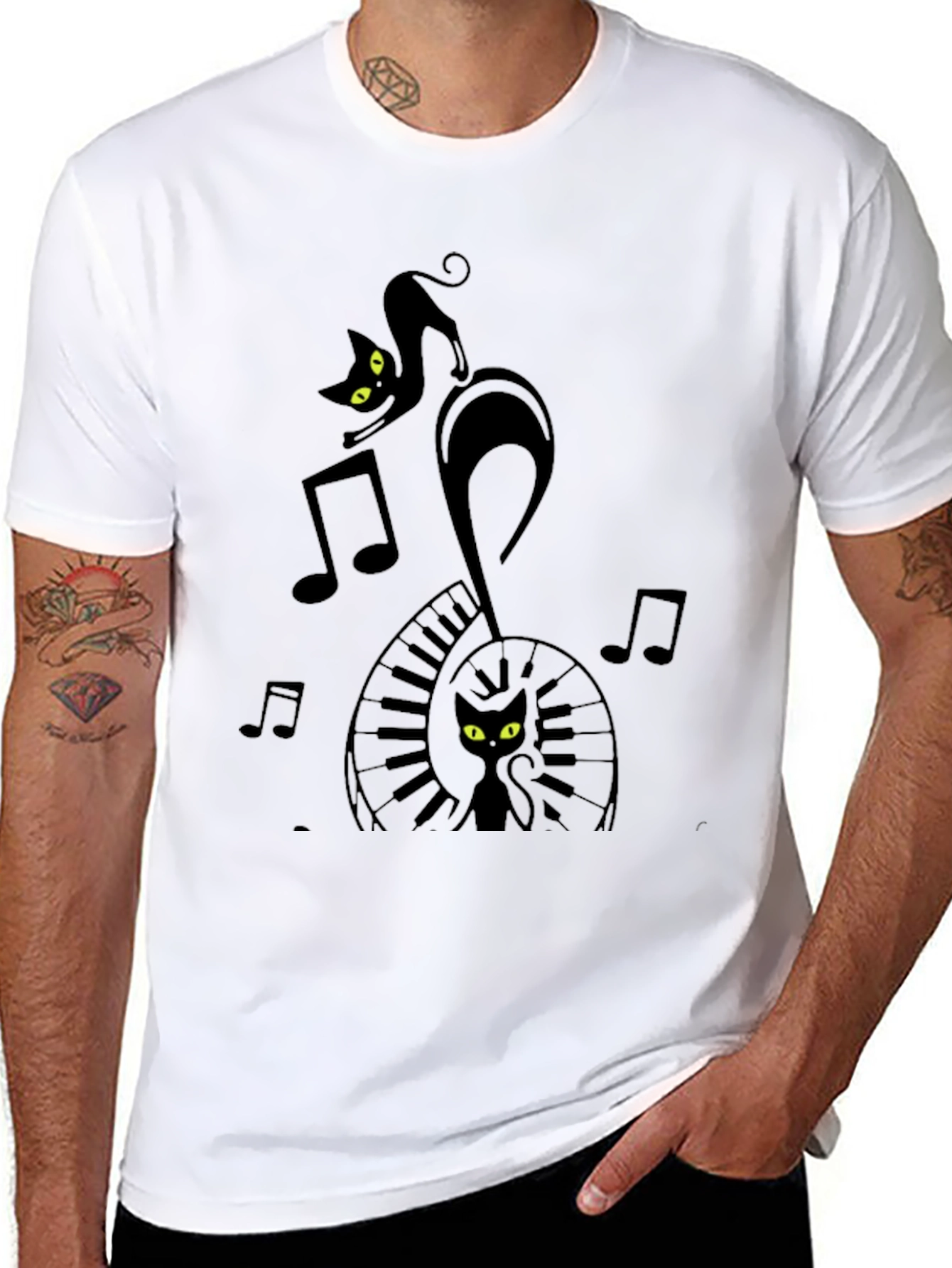 Musical Cat Black Graphic T-Shirt