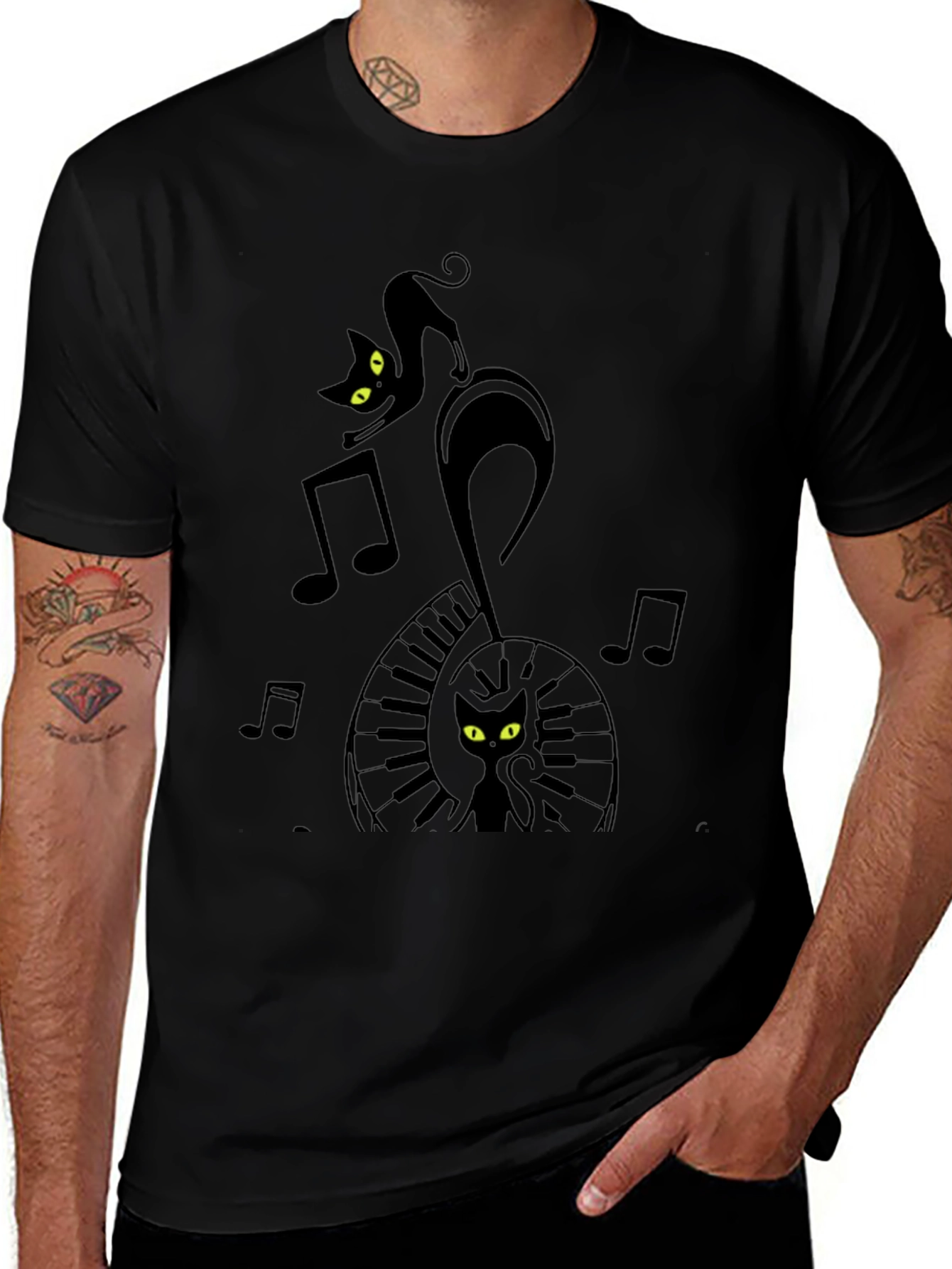 Musical Cat Black Graphic T-Shirt