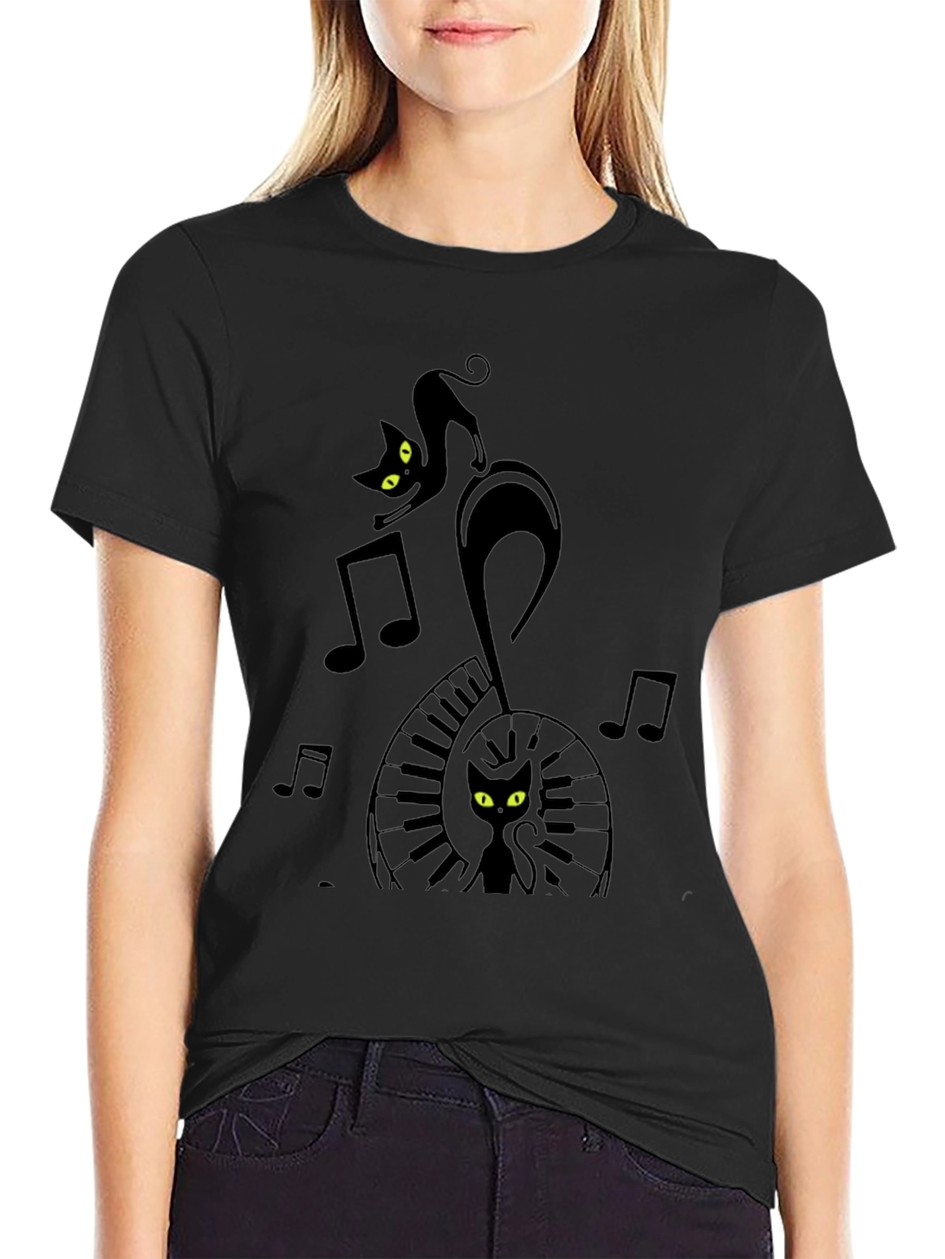 Musical Cat Black Graphic T-Shirt