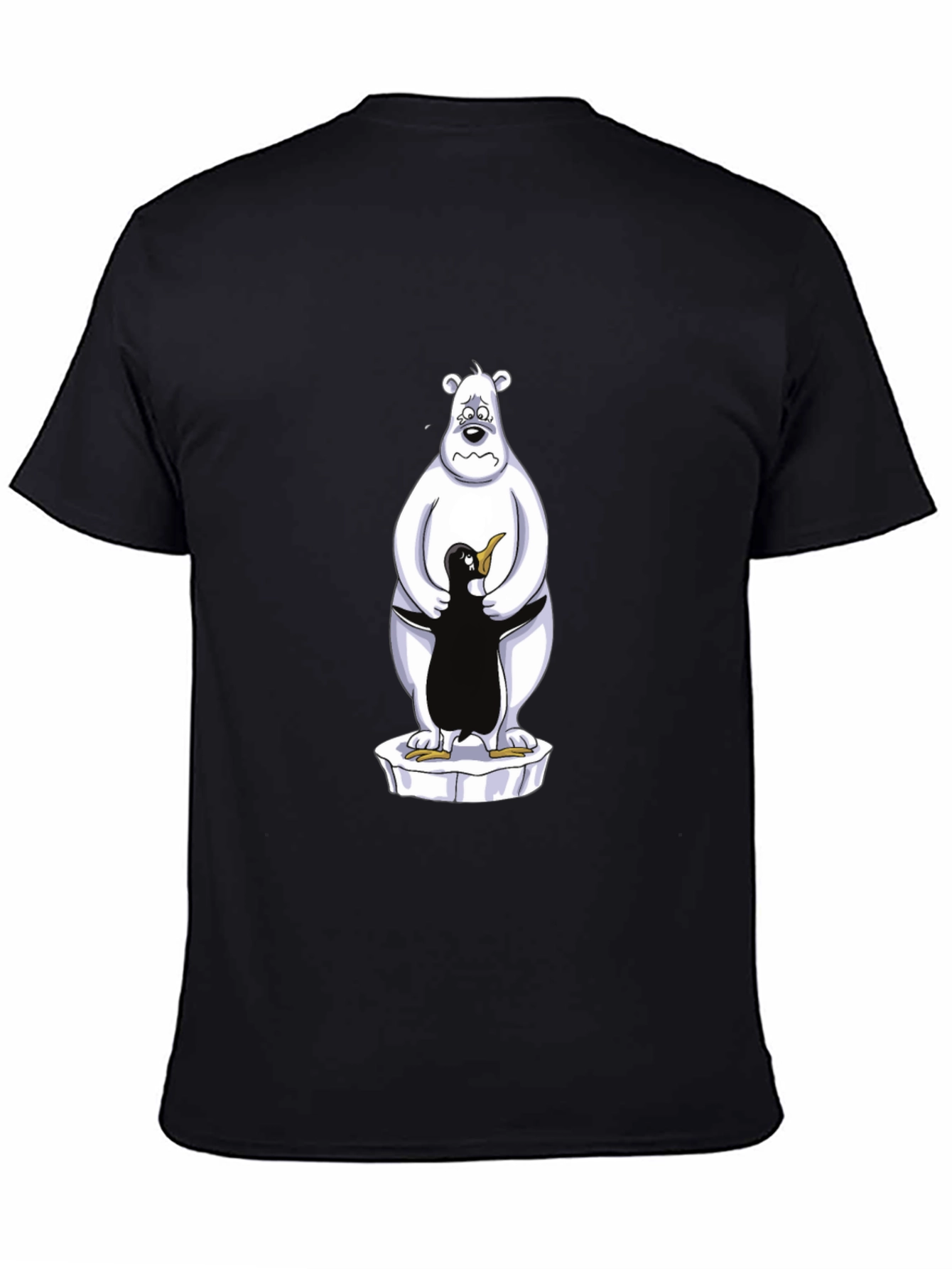 Bear Hugs Penguin Graphic Tee - Black Cotton Comfort