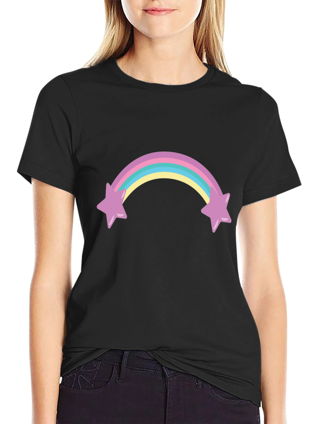 Rainbow Star T-Shirt - Black Cotton Blend