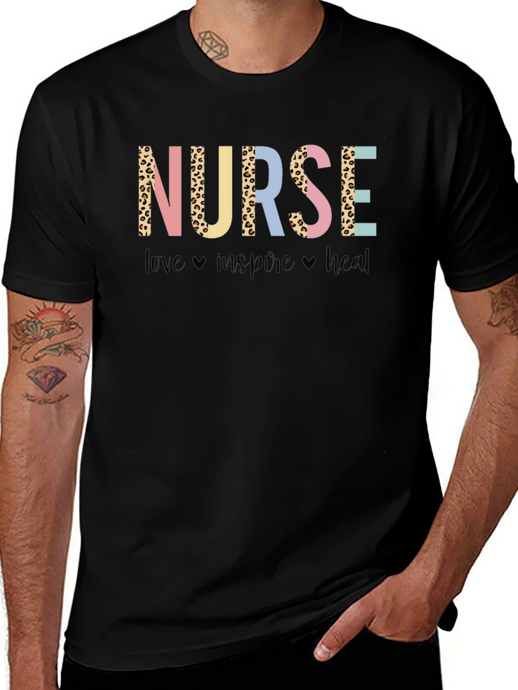 Nurse Leopard Print Graphic T-Shirt - Love Inspire Heal