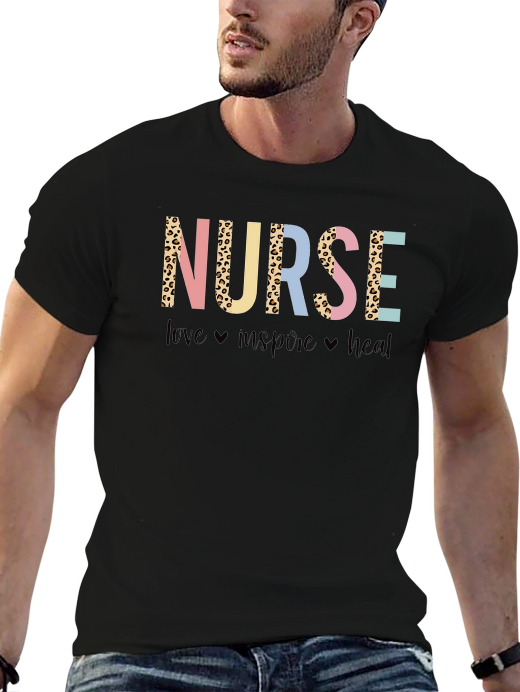 Nurse Leopard Print Graphic T-Shirt - Love Inspire Heal