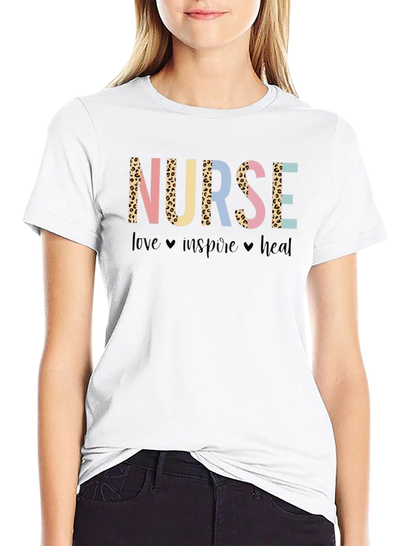 Nurse Leopard Print Graphic T-Shirt - Love Inspire Heal