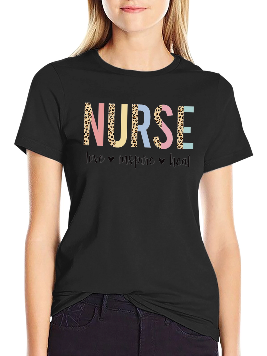 Nurse Leopard Print Graphic T-Shirt - Love Inspire Heal