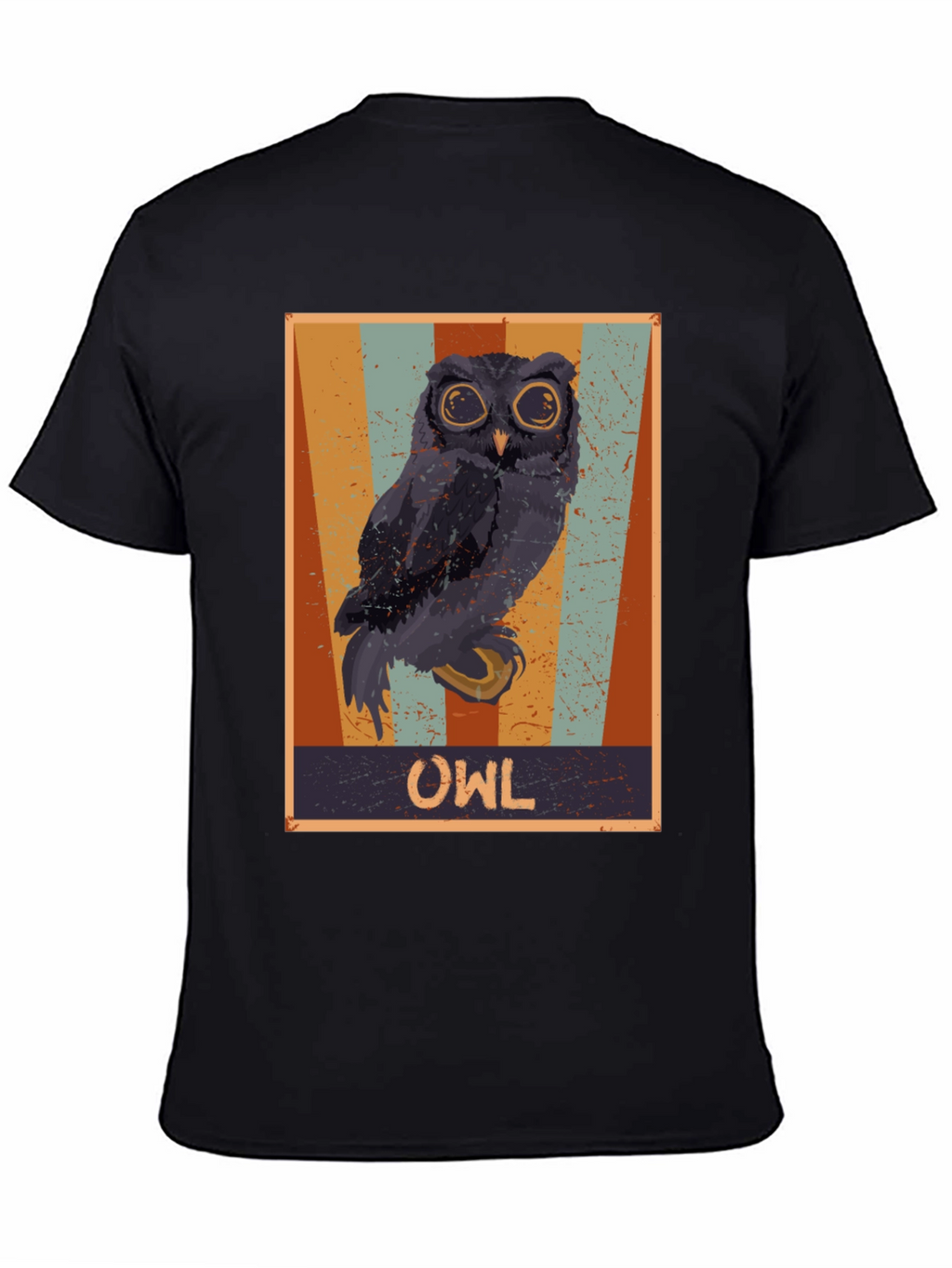 Retro Owl Graphic Print Black T-Shirt