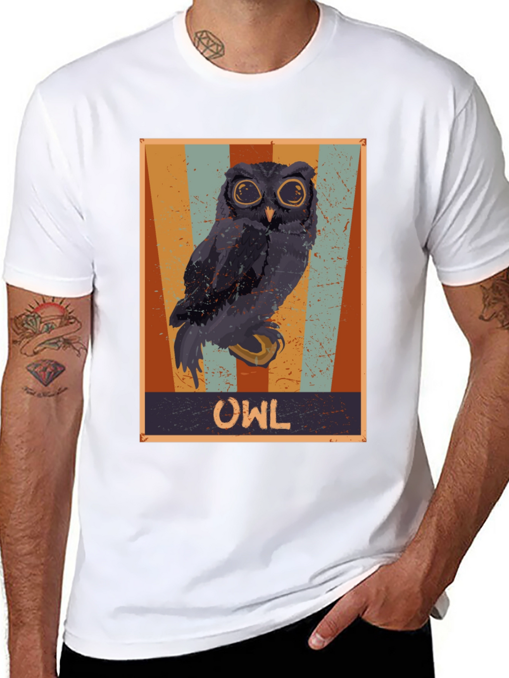 Retro Owl Graphic Print Black T-Shirt