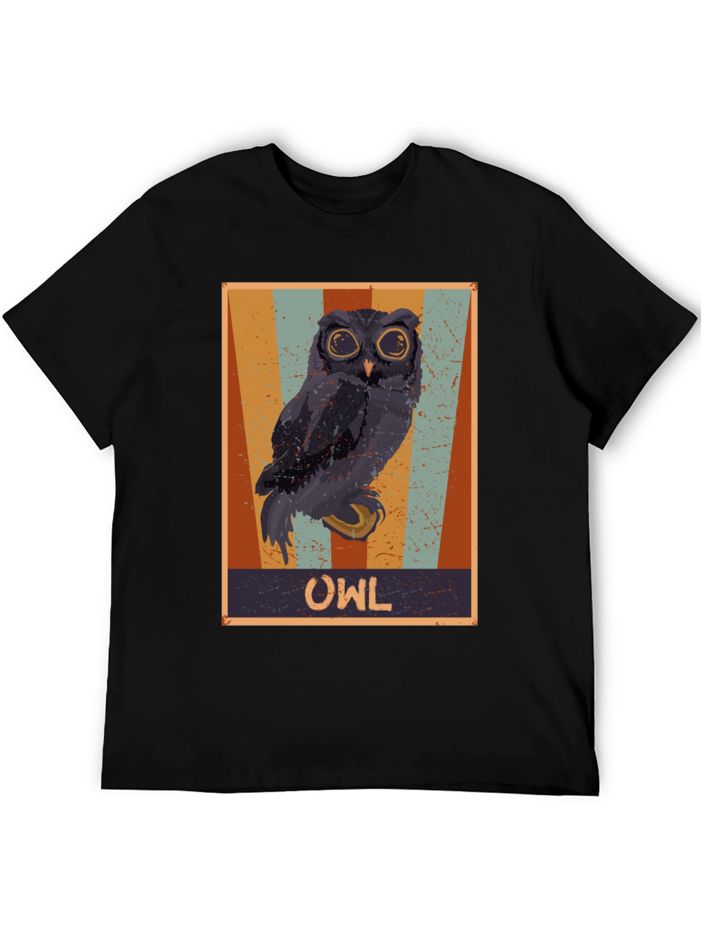 Retro Owl Graphic Print Black T-Shirt