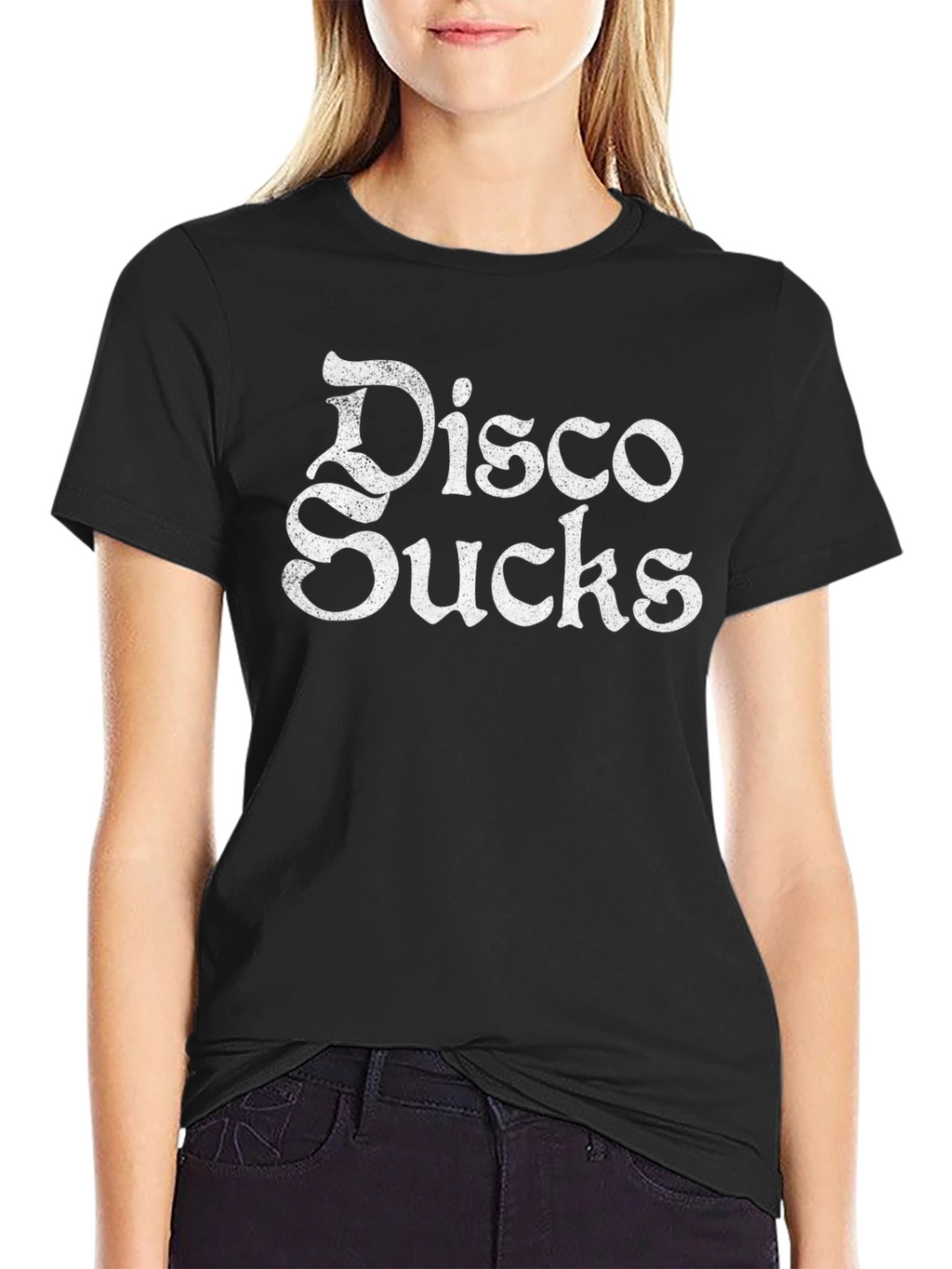 Disco Sucks Graphic Print Black T-Shirt