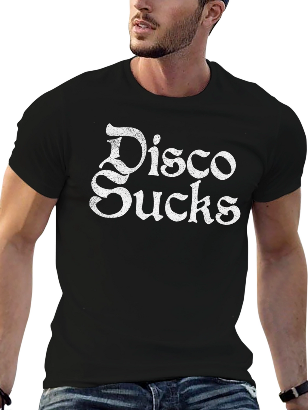 Disco Sucks Graphic Print Black T-Shirt