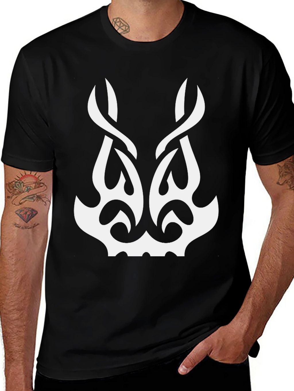 Tribal Graphic Tee - Black Cotton T-Shirt