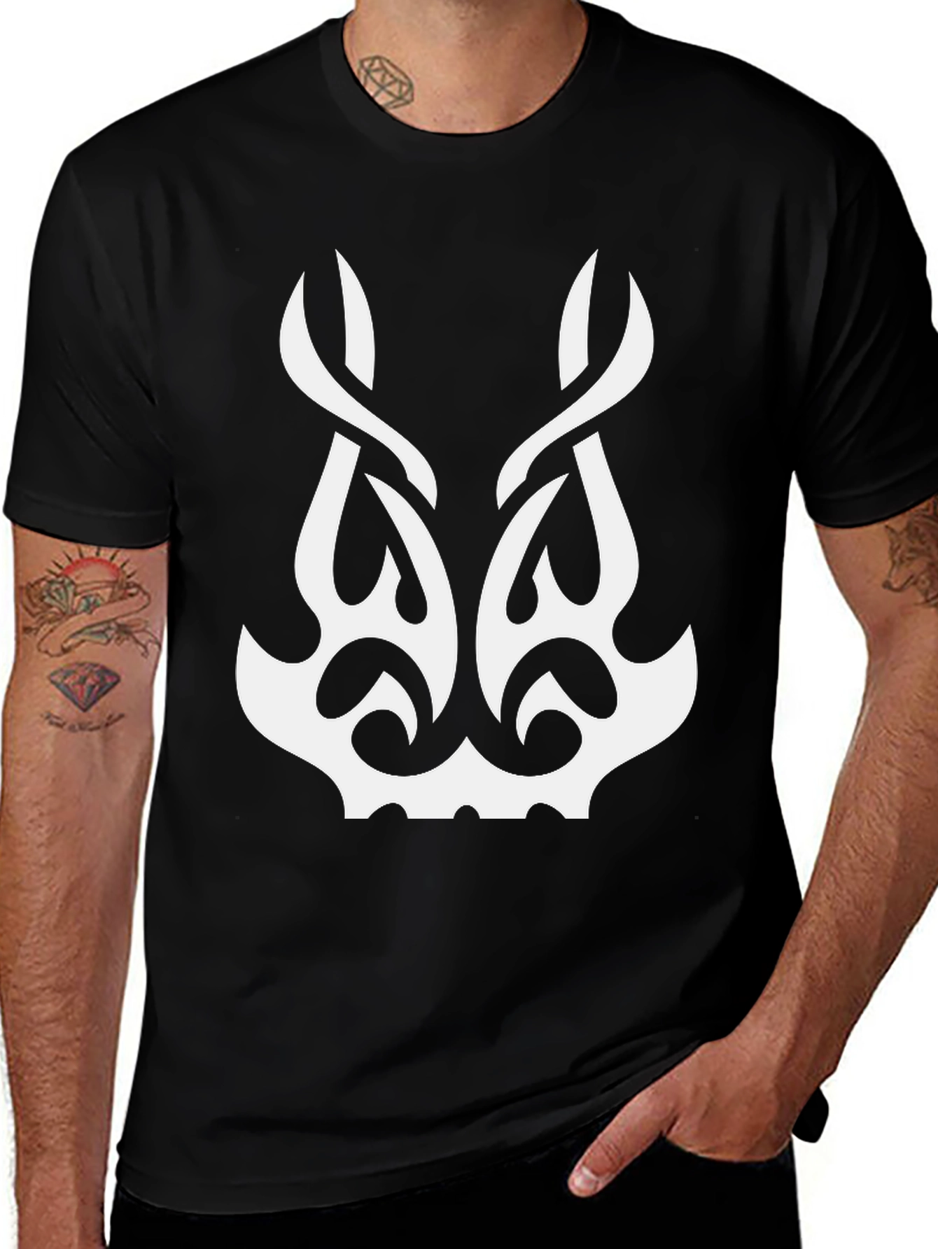 Tribal Graphic Tee - Black Cotton T-Shirt