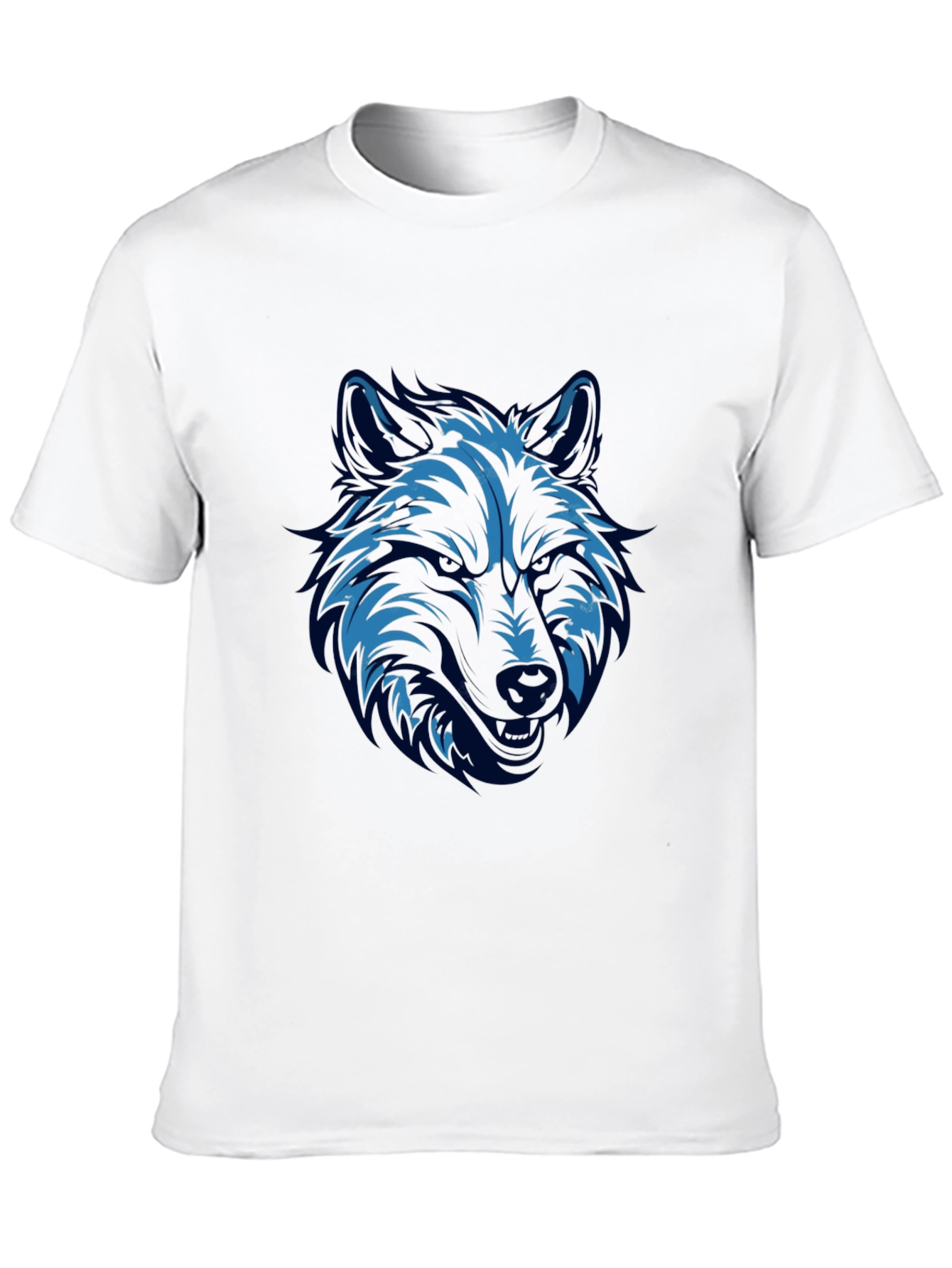 Blue Wolf Graphic Print Black T-Shirt