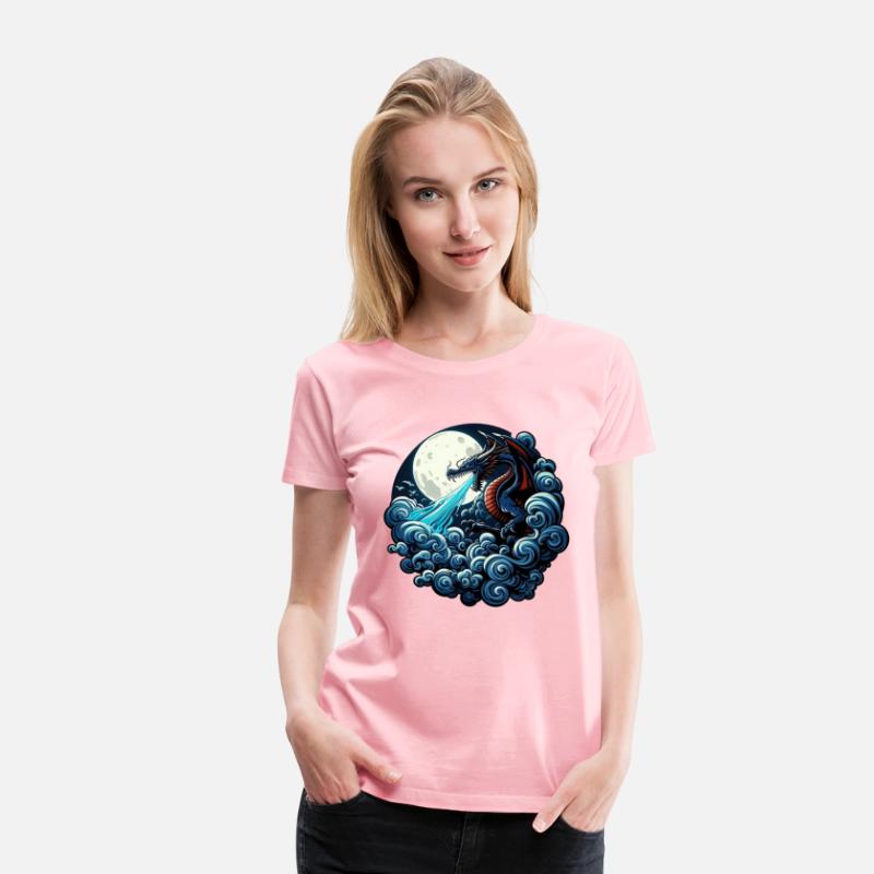 Mystical Dragon Breathing Water Under Moonlight