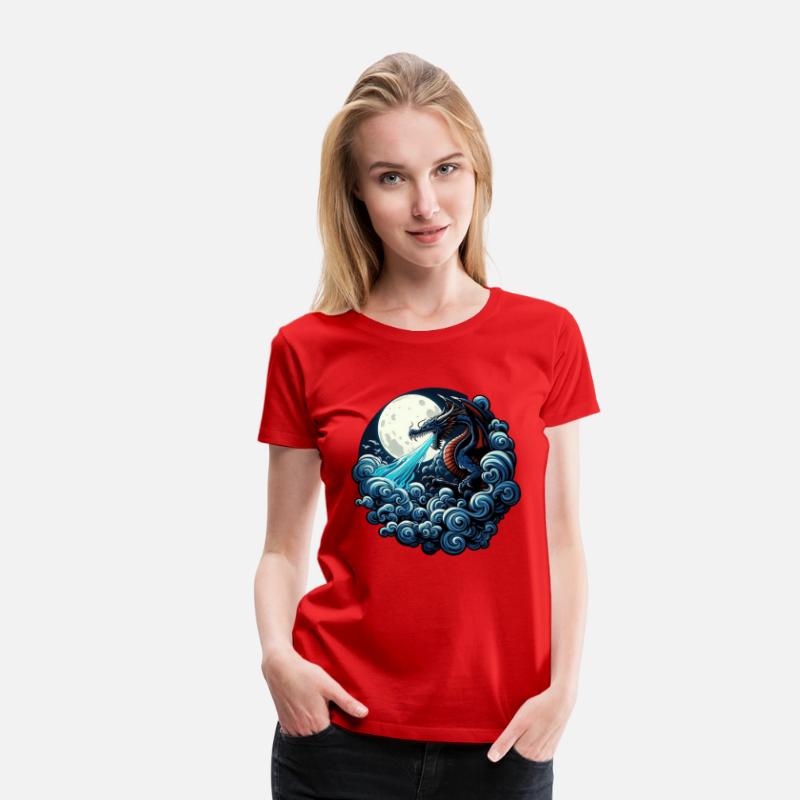 Mystical Dragon Breathing Water Under Moonlight