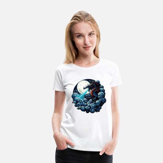 Mystical Dragon Breathing Water Under Moonlight