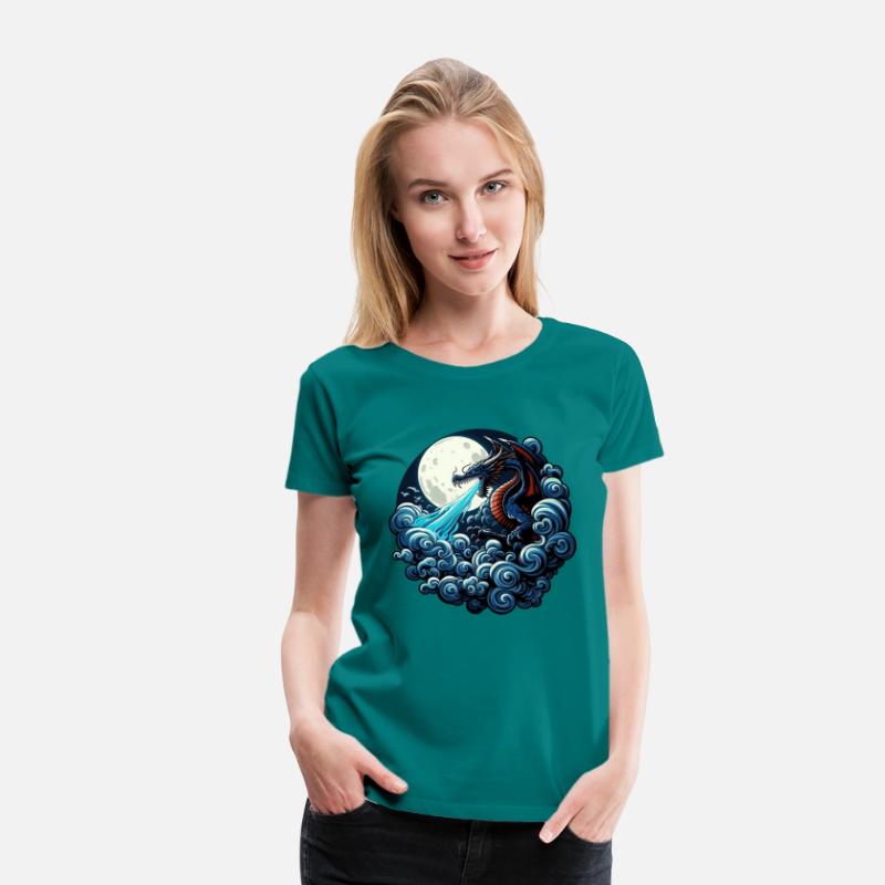 Mystical Dragon Breathing Water Under Moonlight