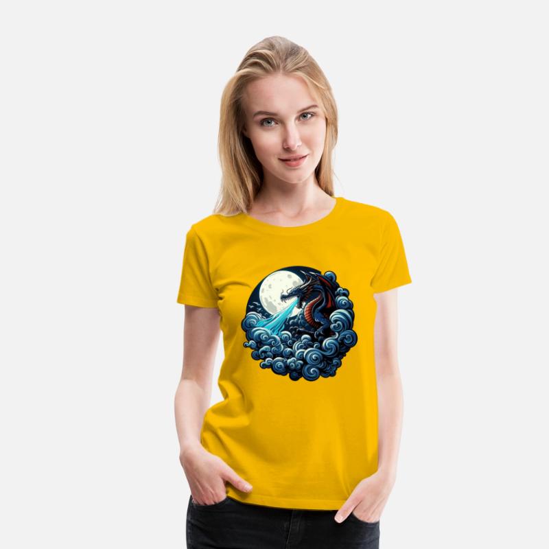 Mystical Dragon Breathing Water Under Moonlight