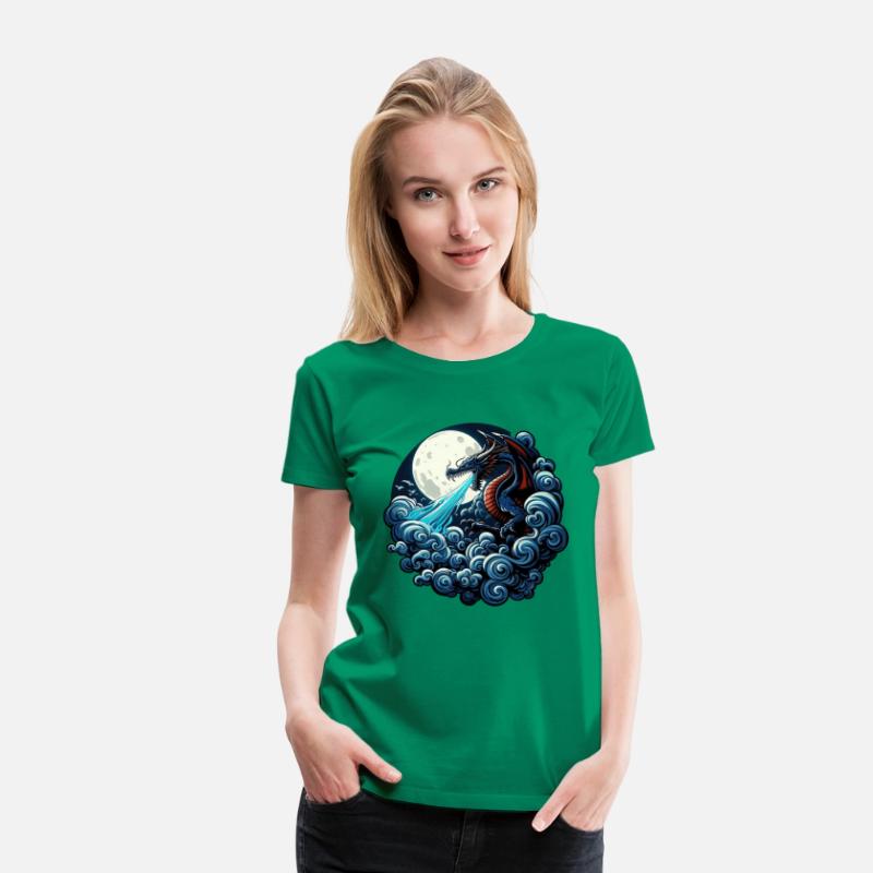 Mystical Dragon Breathing Water Under Moonlight